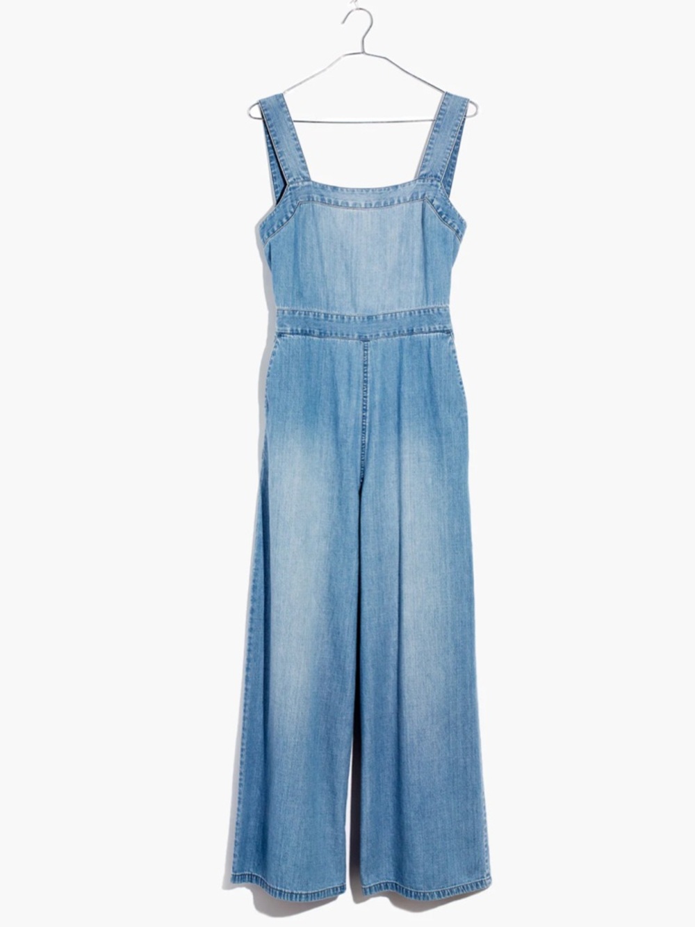 Madewell Denim Apron Bow-Back Wideleg jumpsuit romper Medium Wash Casual
